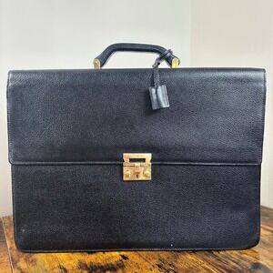 Salvatore Ferragamo Leather Briefcase Black Gold Hardware Made in Italy Business